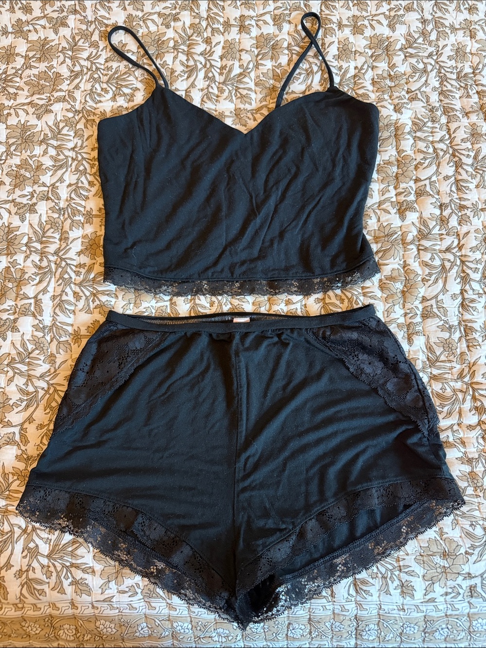 Victoria's Secret Black Lace-Trim Cami & Shorts Sleep Set
